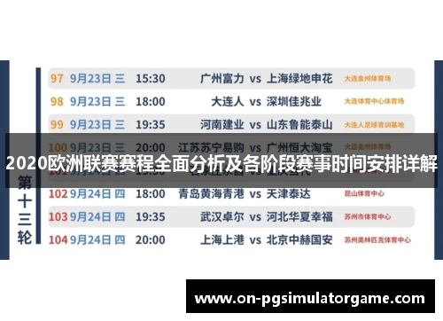 2020欧洲联赛赛程全面分析及各阶段赛事时间安排详解